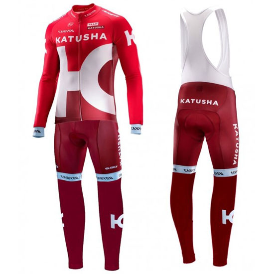 2016 Maillot Katusha Tirantes Mangas Largas Blanco Y Rojo